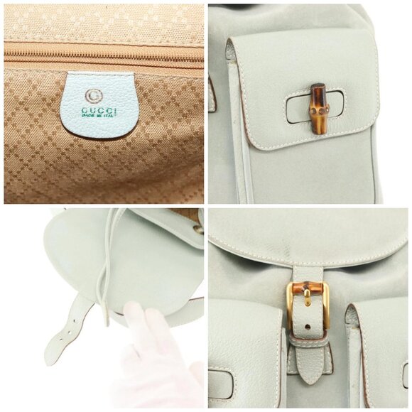 GUCCI Bamboo Backpack Suede Outlet Light Blue Gold main image 4